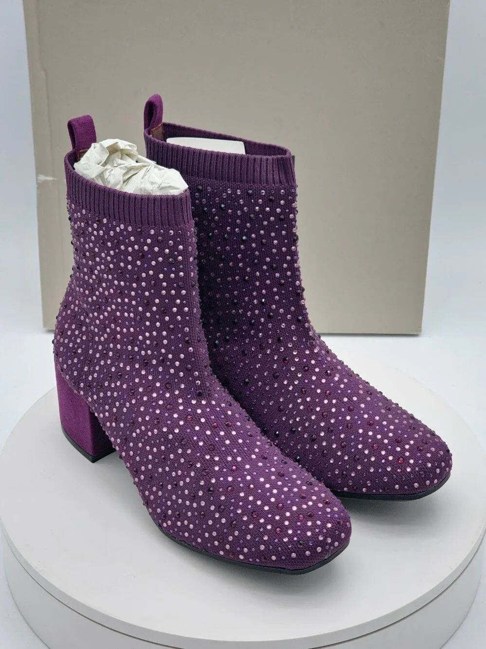Reaction Kenneth Cole Rida Stretch Jewel Womens Purple Rhinestone Boots Size 7 W